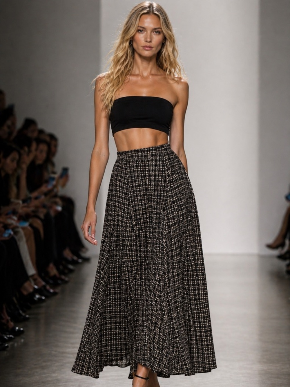BLANK NYC Plaid Midi Skirt (Tall) – Black & Cream | Size S